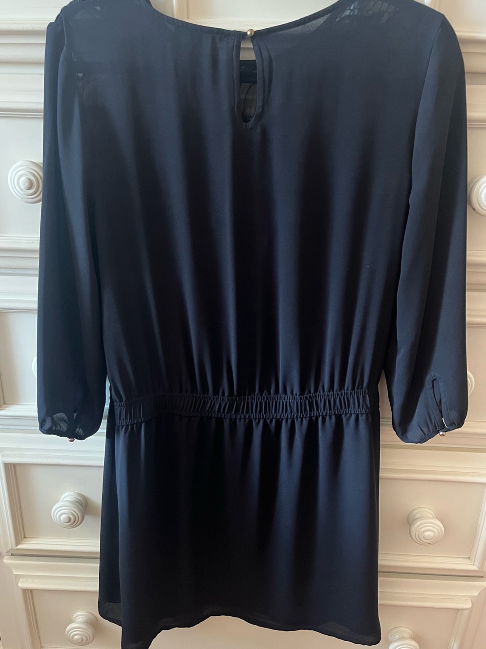 Women's Black Long-Sleeve Elastic-Waist Dress